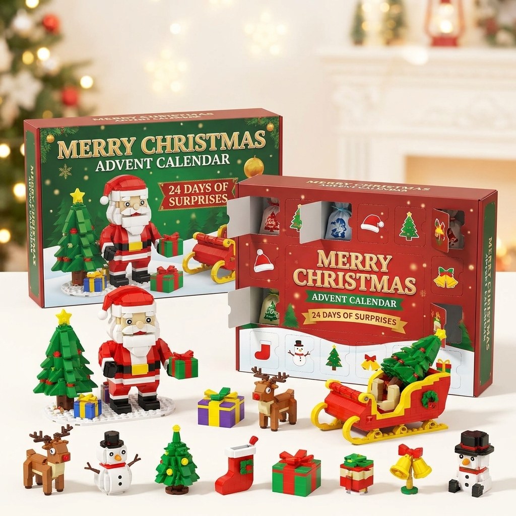 12 Dagen Kerst Adventskalender van Bouwsteentjes, 14 Bouwsels 6-in-1, 8 Stijlen