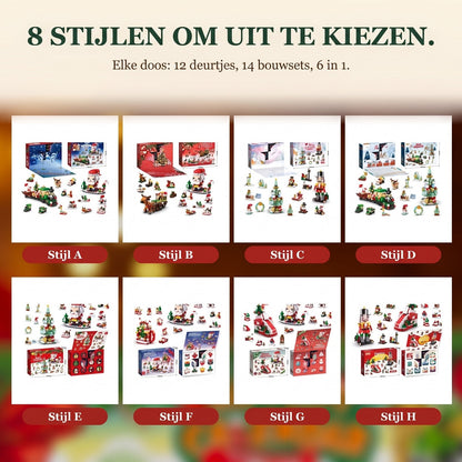 12 Dagen Kerst Adventskalender van Bouwsteentjes, 14 Bouwsels 6-in-1, 8 Stijlen