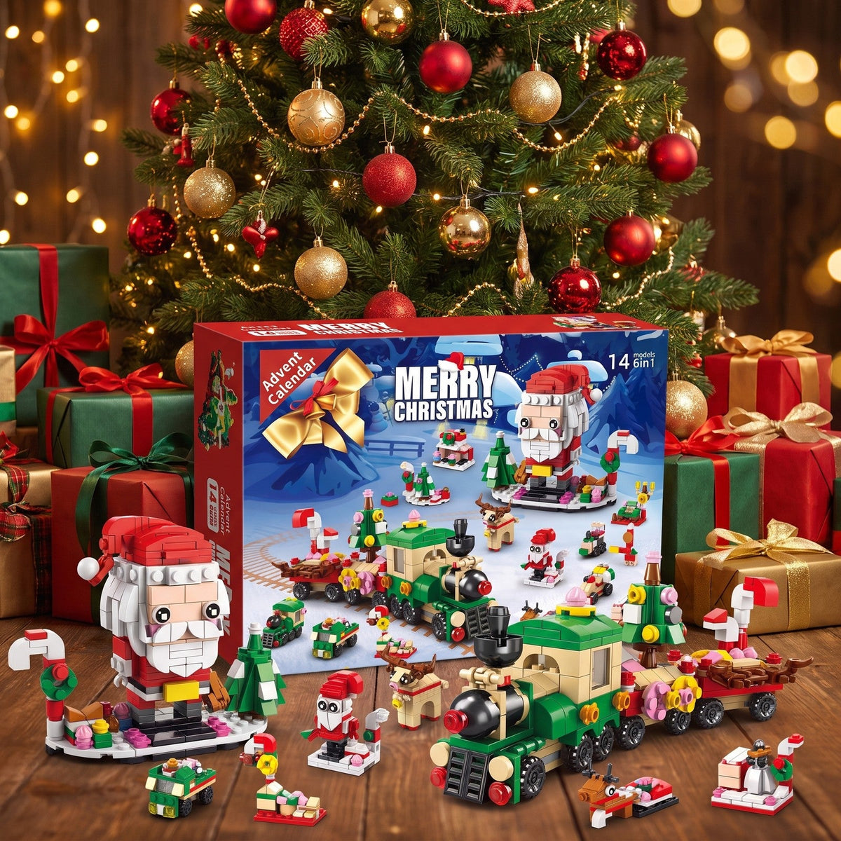 12 Dagen Kerst Adventskalender van Bouwsteentjes, 14 Bouwsels 6-in-1, 8 Stijlen