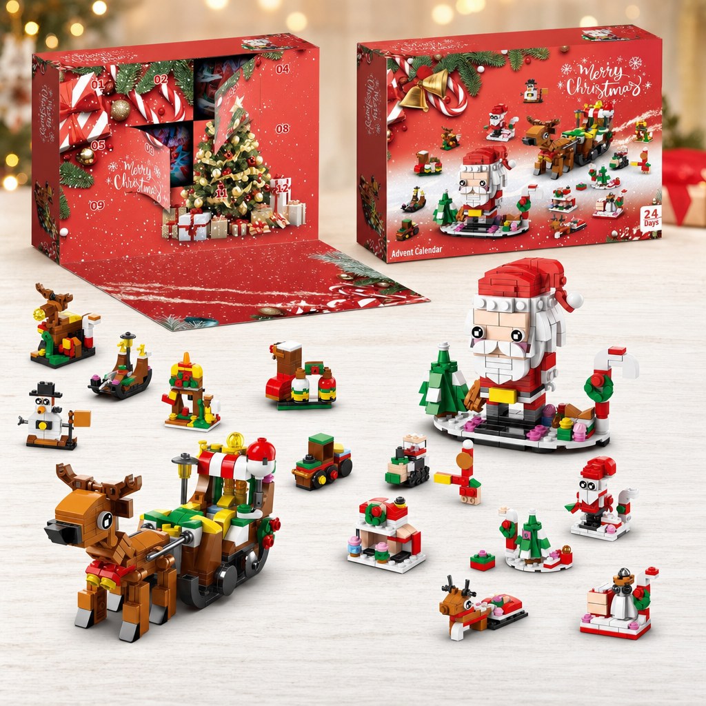 12 Dagen Kerst Adventskalender van Bouwsteentjes, 14 Bouwsels 6-in-1, 8 Stijlen