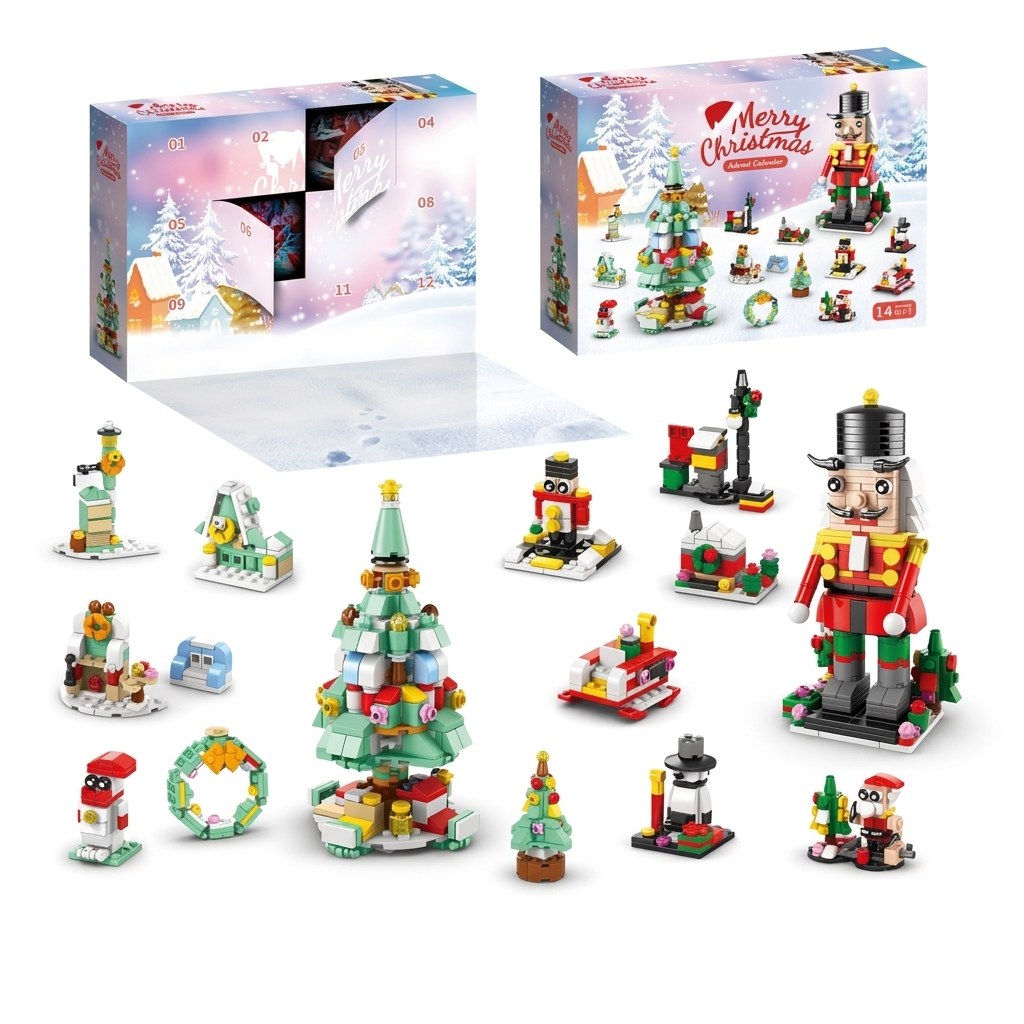 12 Dagen Kerst Adventskalender van Bouwsteentjes, 14 Bouwsels 6-in-1, 8 Stijlen