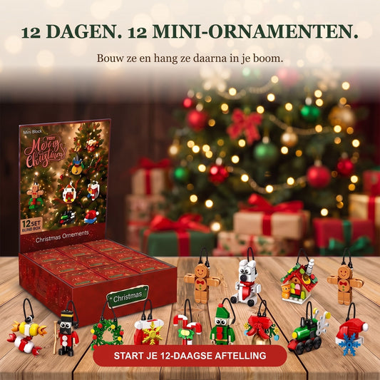 12 Dagen Kerstaftelling met Mini-Ornamenten, Blind Box Set van Bouwsteentjes