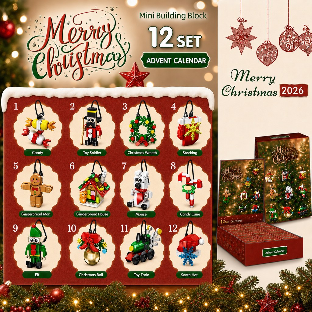 12 Dagen Kerstaftelling met Mini-Ornamenten, Blind Box Set van Bouwsteentjes