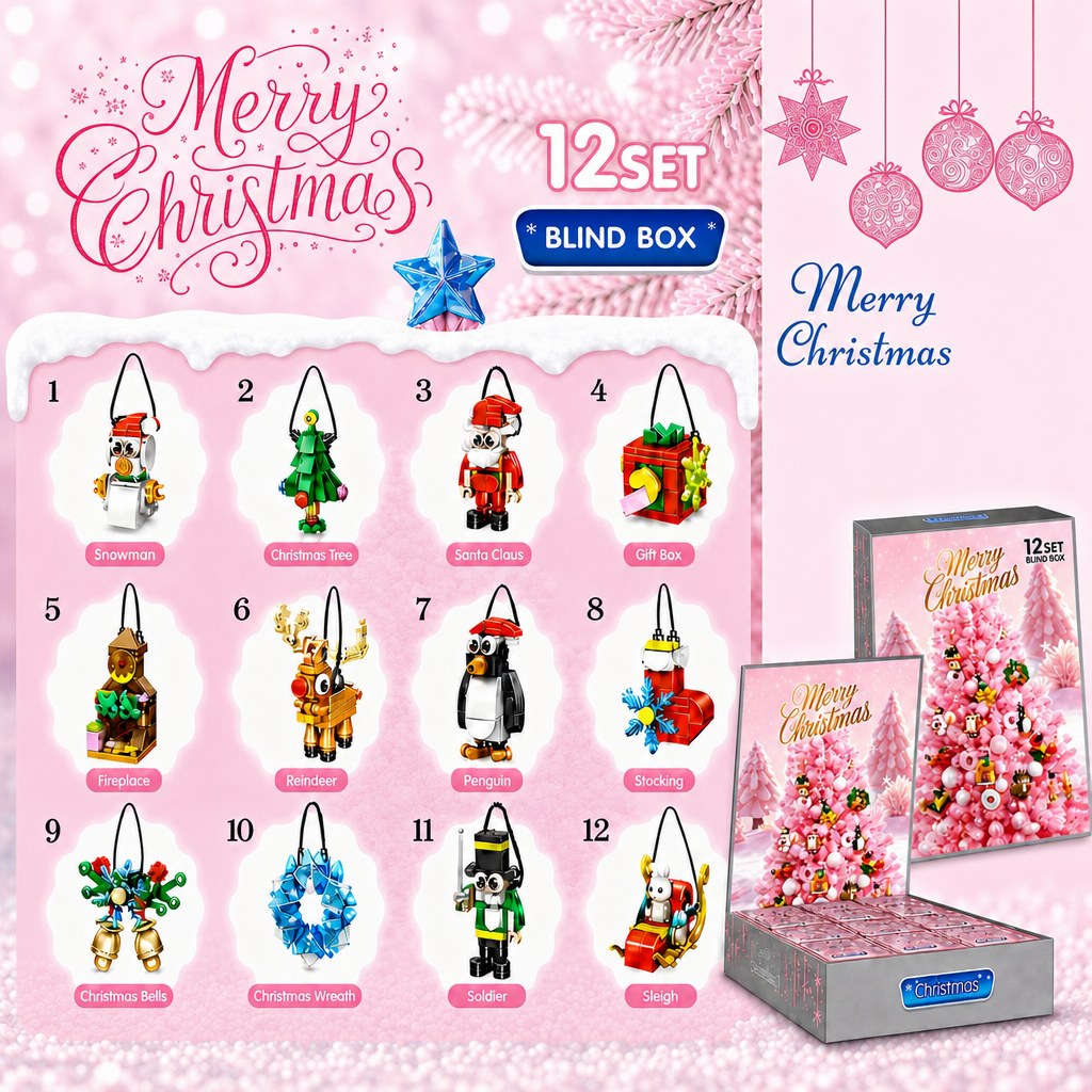 12 Dagen Kerstaftelling met Mini-Ornamenten, Blind Box Set van Bouwsteentjes