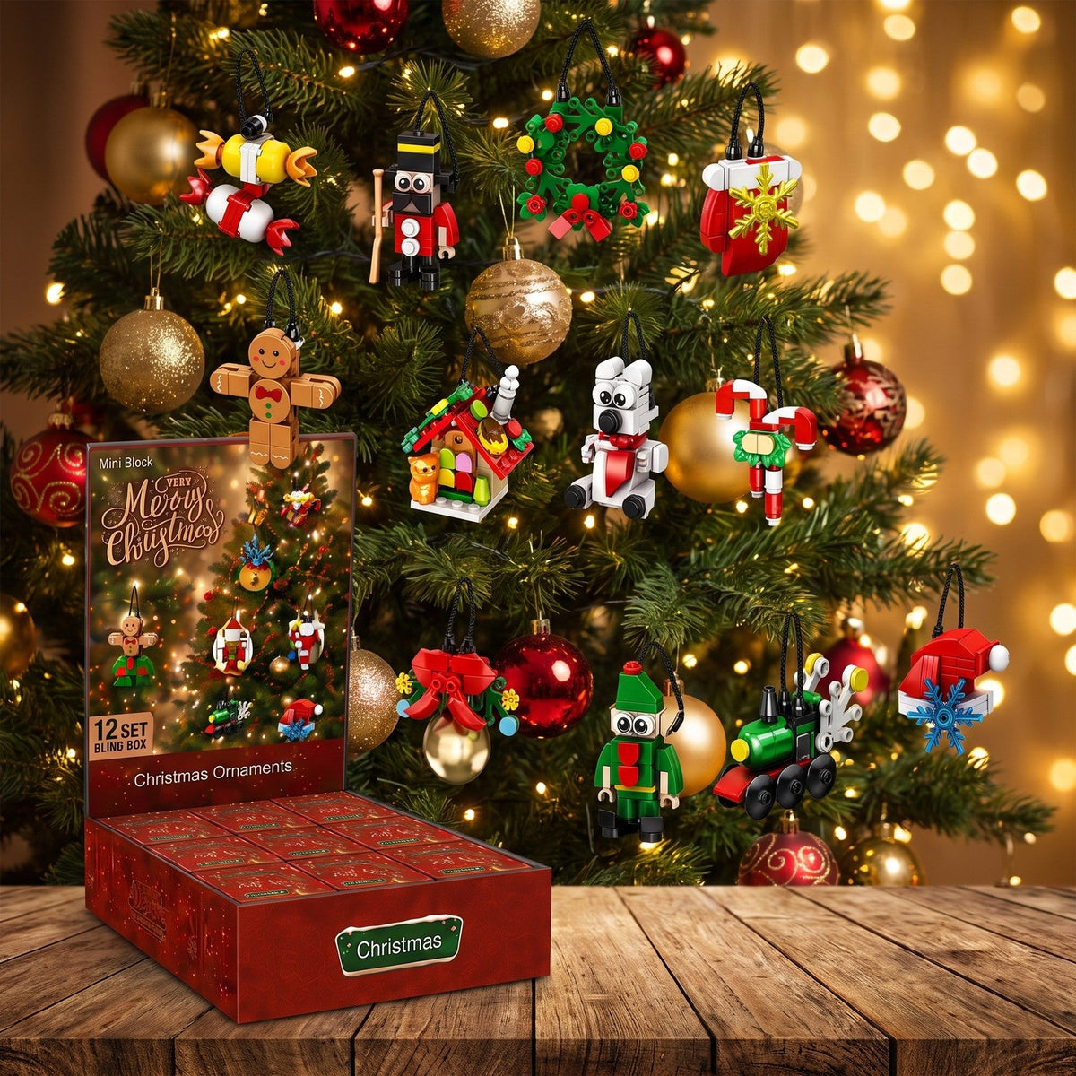 12 Dagen Kerstaftelling met Mini-Ornamenten, Blind Box Set van Bouwsteentjes
