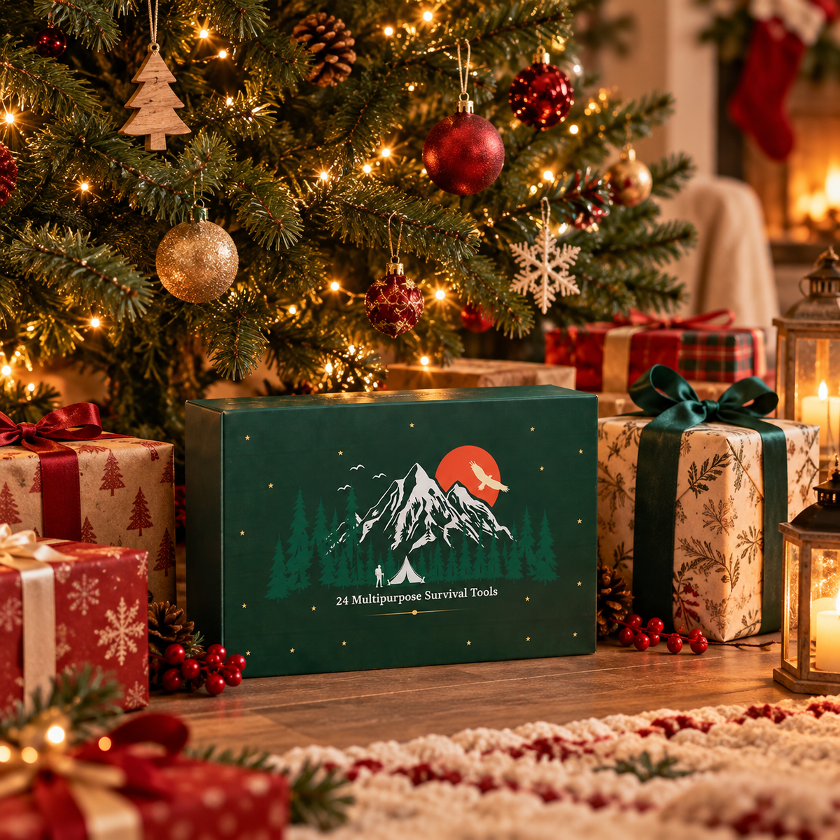 24-daagse adventskalender met outdoorgereedschap - Camping- en wandelaccessoires - Aftelkalender voor kerst met diverse gebruiksvoorwerpen