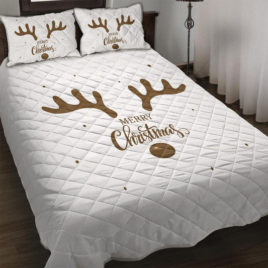 3-delige Kerst beddengoedset met rendierprint - Gewatteerde sprei met ruitpatroon en kussenslopen van microvezel