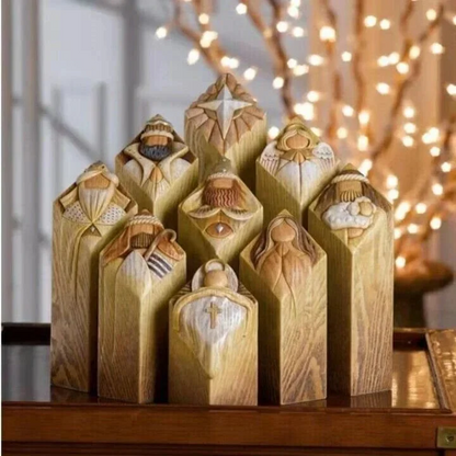 9-delige set hemelse kerststal-zuilbeelden