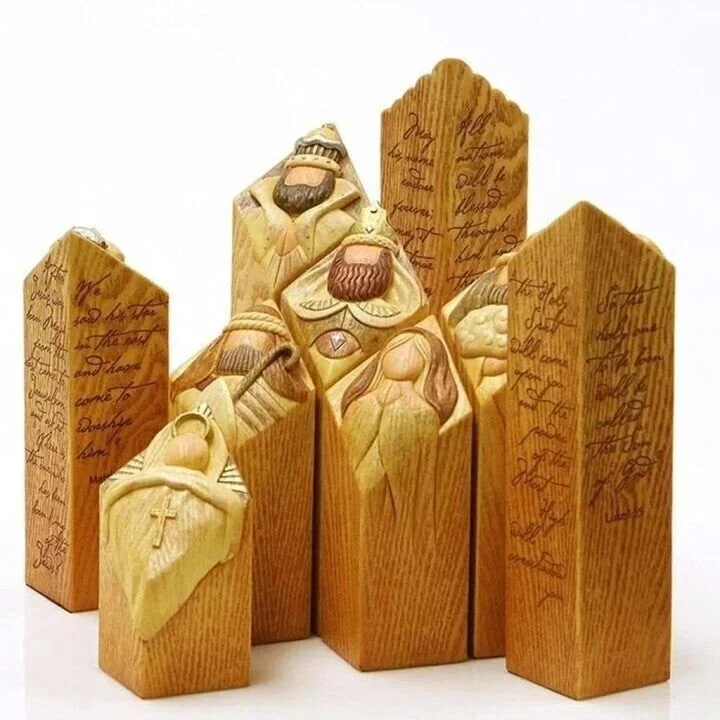 9-delige set hemelse kerststal-zuilbeelden