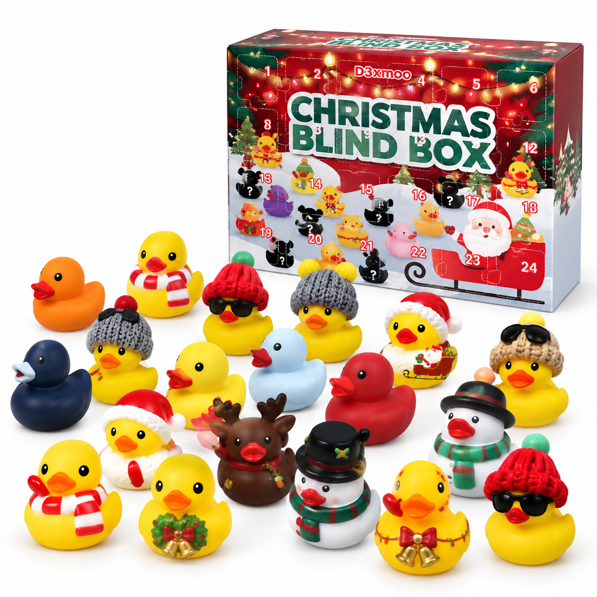 Adventskalender met 24 rubberen diertjes - Kerst-aftelkalender voor kinderen