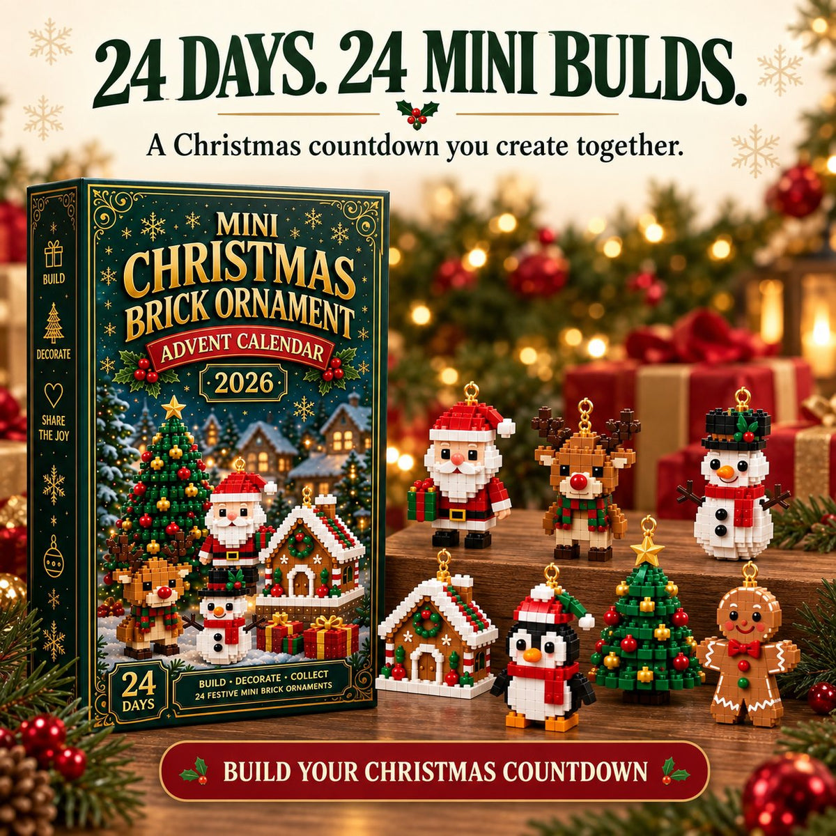 Adventskalender met kerstornamenten – 24 mini-bouwsets voor kerstdecoratie