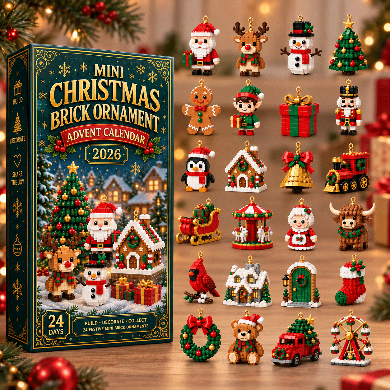Adventskalender met kerstornamenten – 24 mini-bouwsets voor kerstdecoratie