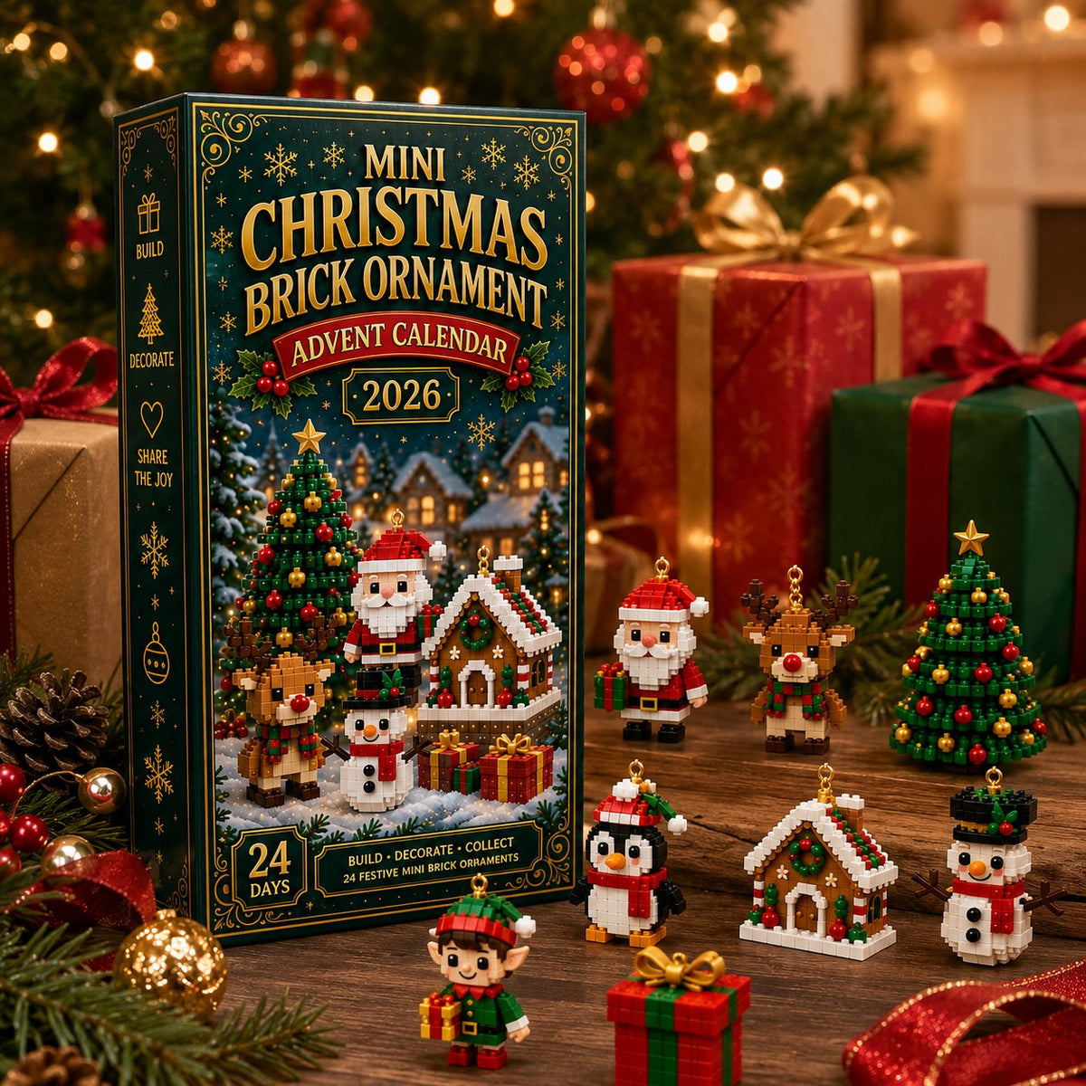 Adventskalender met kerstornamenten – 24 mini-bouwsets voor kerstdecoratie