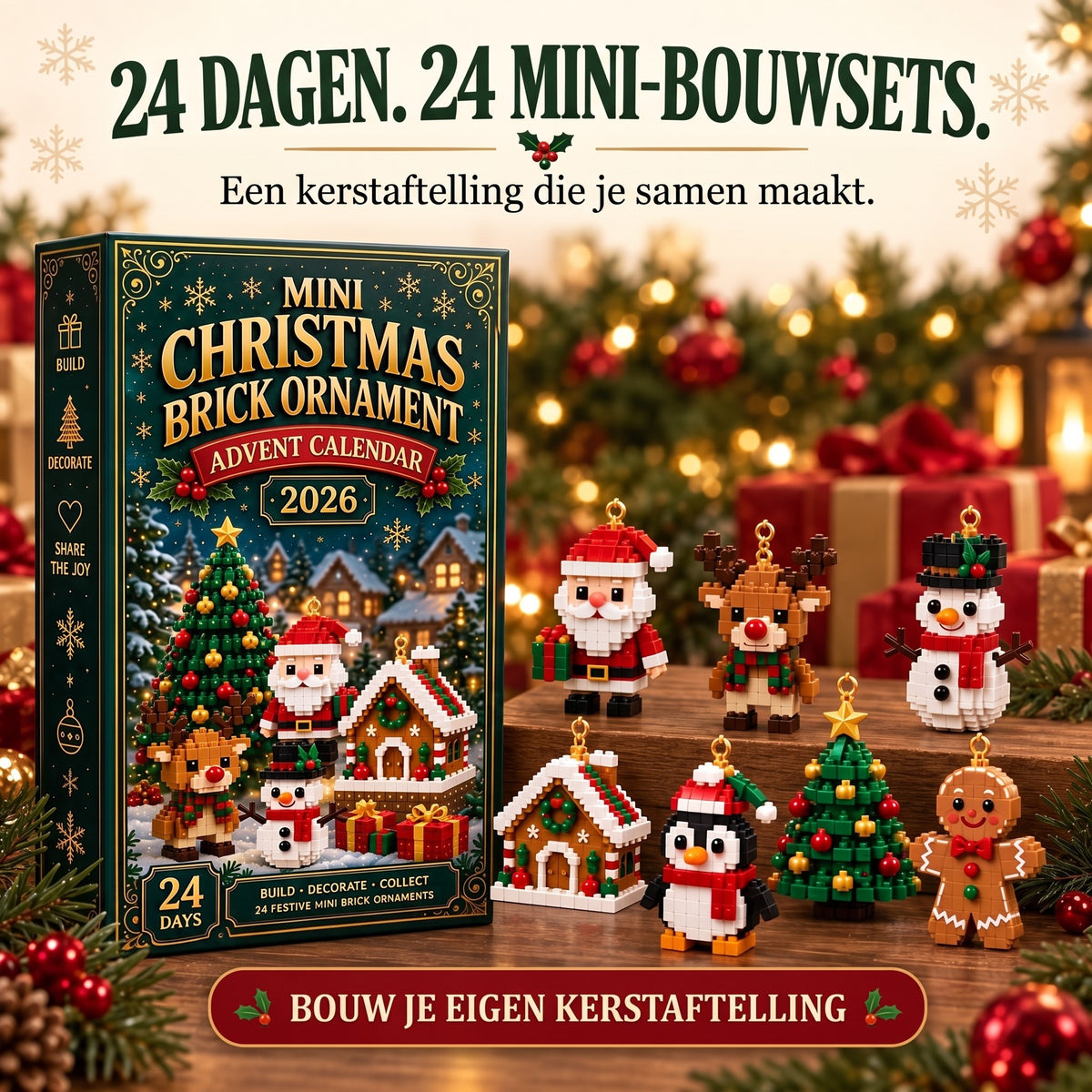 Adventskalender met kerstornamenten – 24 mini-bouwsets voor kerstdecoratie