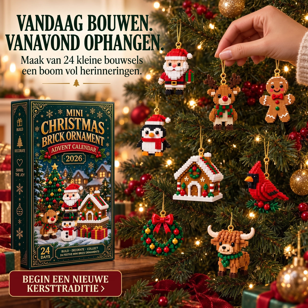 Adventskalender met kerstornamenten – 24 mini-bouwsets voor kerstdecoratie