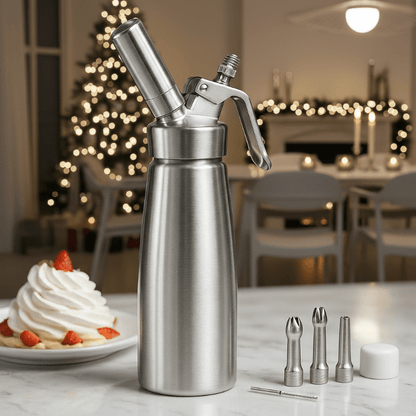Aluminium slagroomspuit 500 ml met drie spuitmondjes en sifonmechanisme