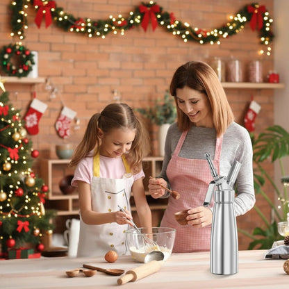 Aluminium slagroomspuit 500 ml met drie spuitmondjes en sifonmechanisme