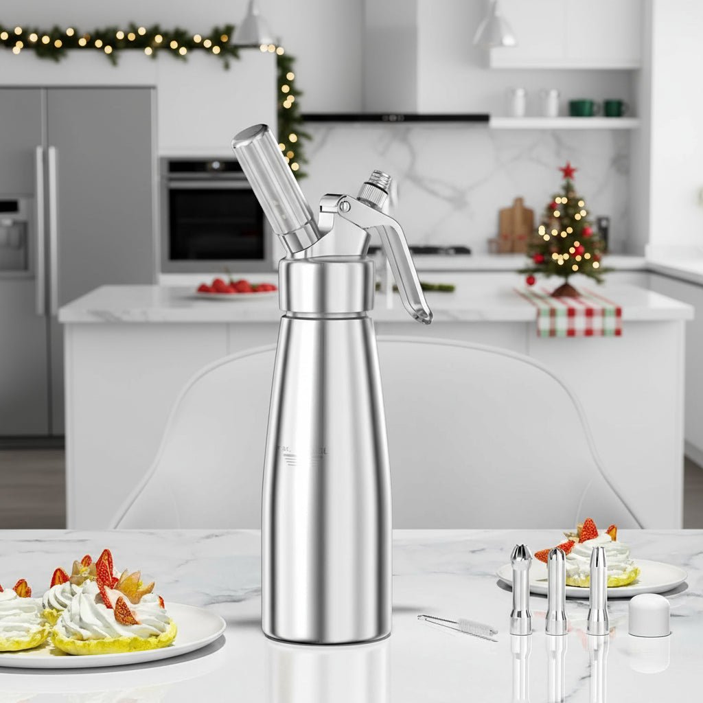 Aluminium slagroomspuit 500 ml met drie spuitmondjes en sifonmechanisme