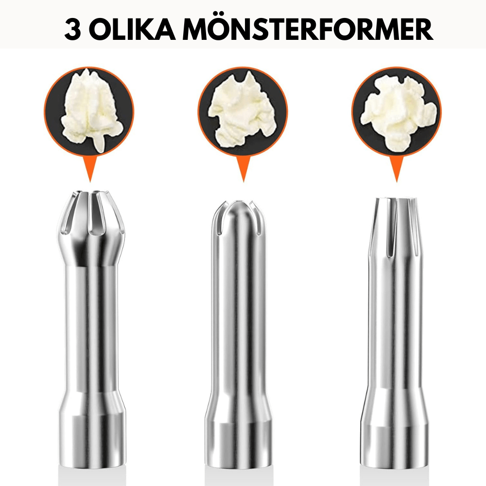 Aluminium slagroomspuit 500 ml met drie spuitmondjes en sifonmechanisme