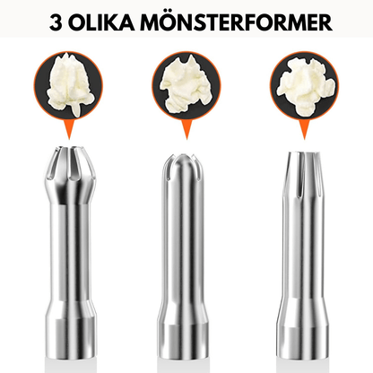 Aluminium slagroomspuit 500 ml met drie spuitmondjes en sifonmechanisme