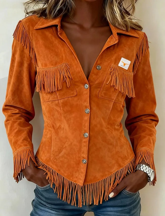 Amber | Dames Blouse met Franjes - Lange Mouwen - Knoopsluiting - Image 2