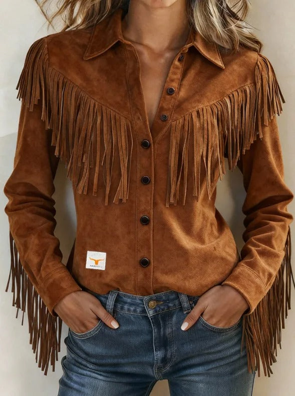 Amber | Dames Blouse met Franjes - Lange Mouwen - Knoopsluiting - Image 3