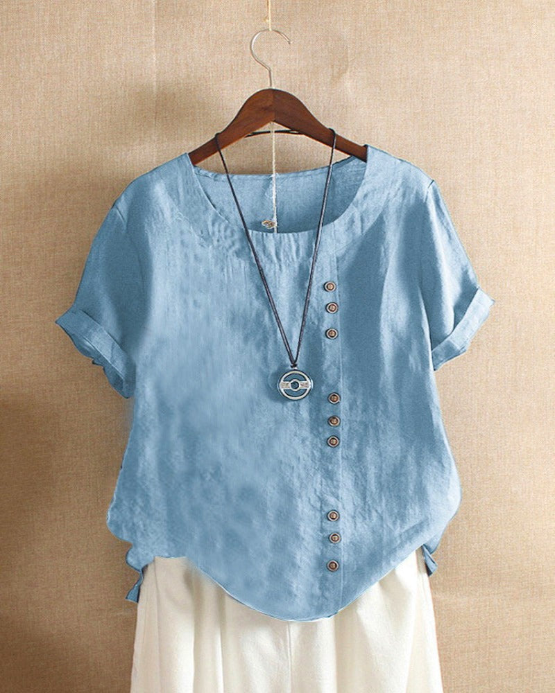 Image of Amy | Dames Blouse met Korte Mouwen en Knoopsluiting
