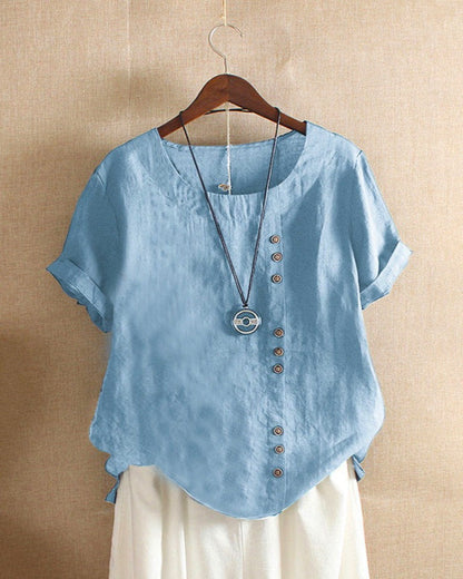 Image of Amy | Dames Blouse met Korte Mouwen en Knoopsluiting