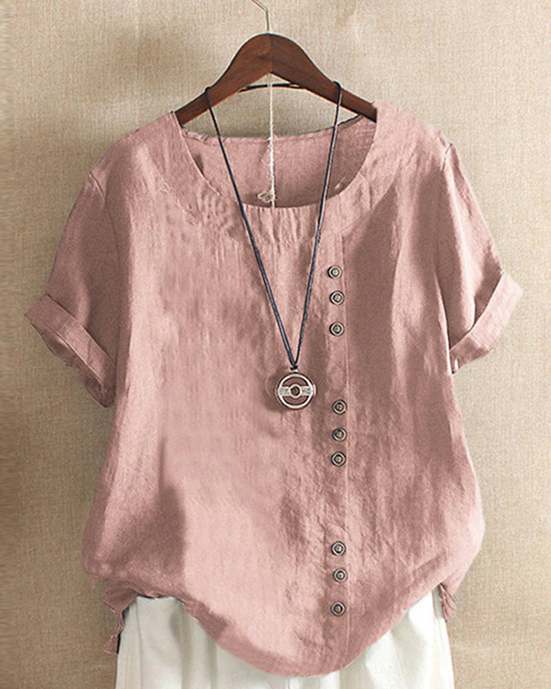 Image of Amy | Dames Blouse met Korte Mouwen en Knoopsluiting