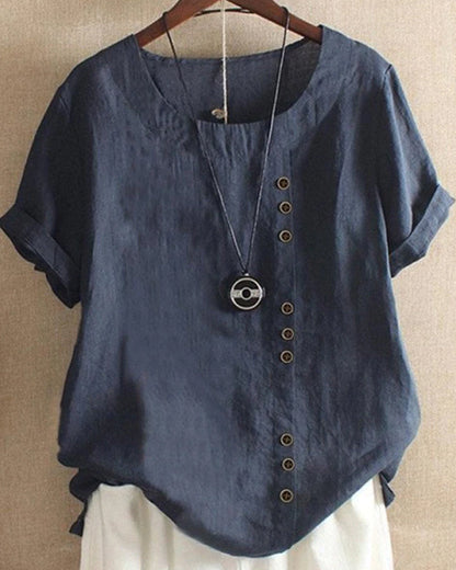Image of Amy | Dames Blouse met Korte Mouwen en Knoopsluiting