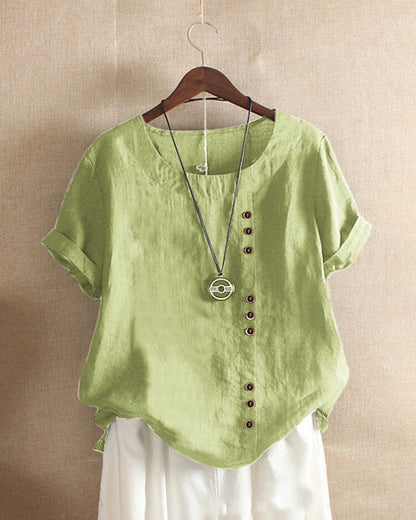 Image of Amy | Dames Blouse met Korte Mouwen en Knoopsluiting