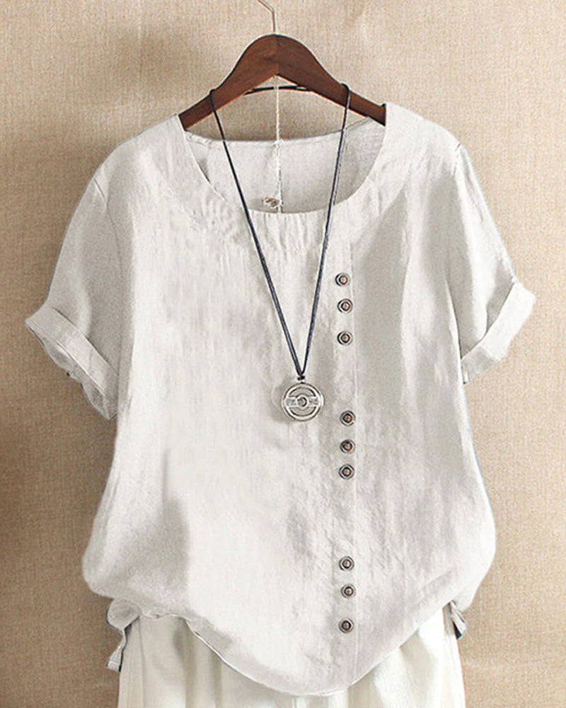Image of Amy | Dames Blouse met Korte Mouwen en Knoopsluiting