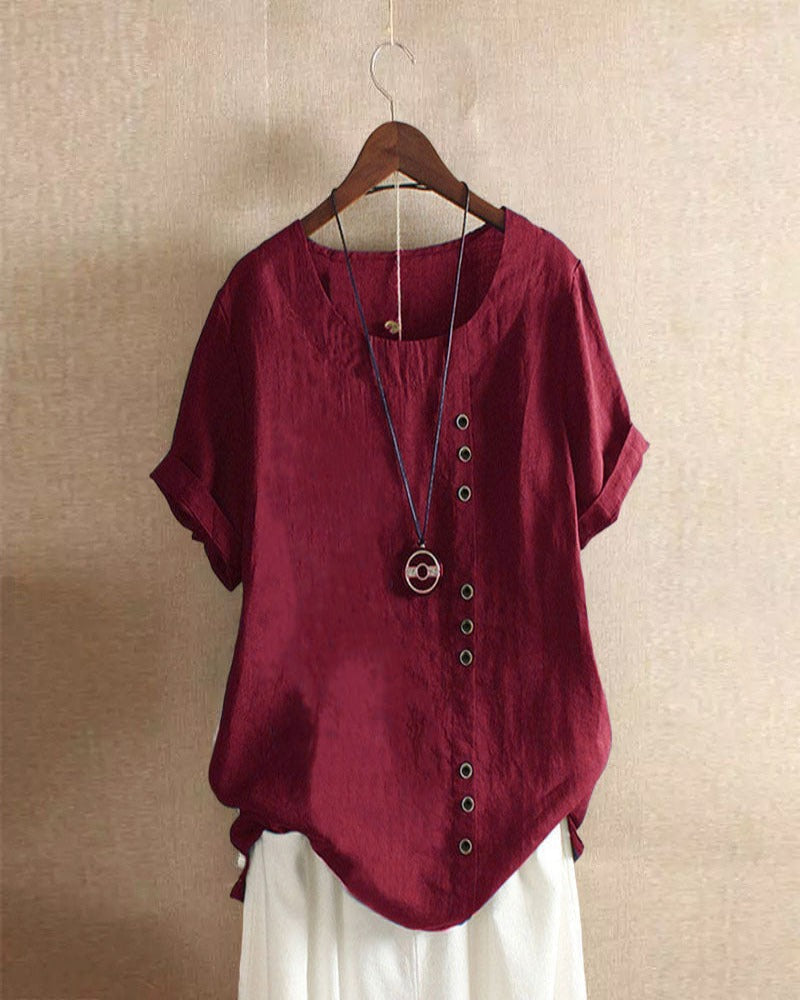 Image of Amy | Dames Blouse met Korte Mouwen en Knoopsluiting