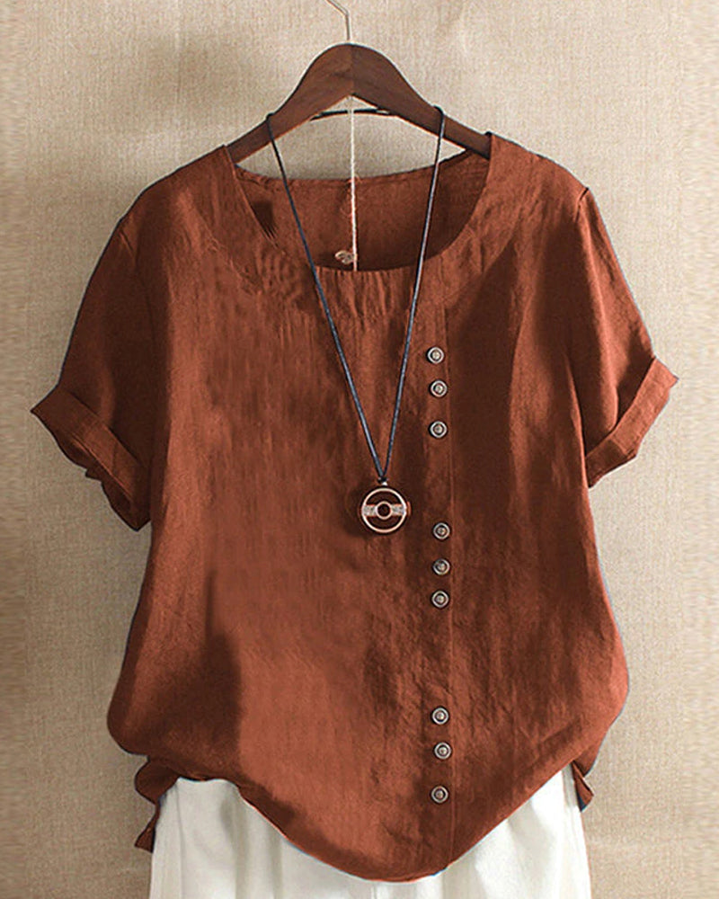 Image of Amy | Dames Blouse met Korte Mouwen en Knoopsluiting