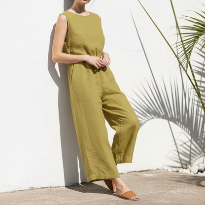 Image of Amy | Dames Mouwloze Jumpsuit met Wijde Pijpen