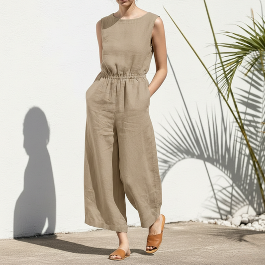 Image of Amy | Dames Mouwloze Jumpsuit met Wijde Pijpen
