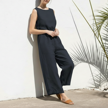 Image of Amy | Dames Mouwloze Jumpsuit met Wijde Pijpen