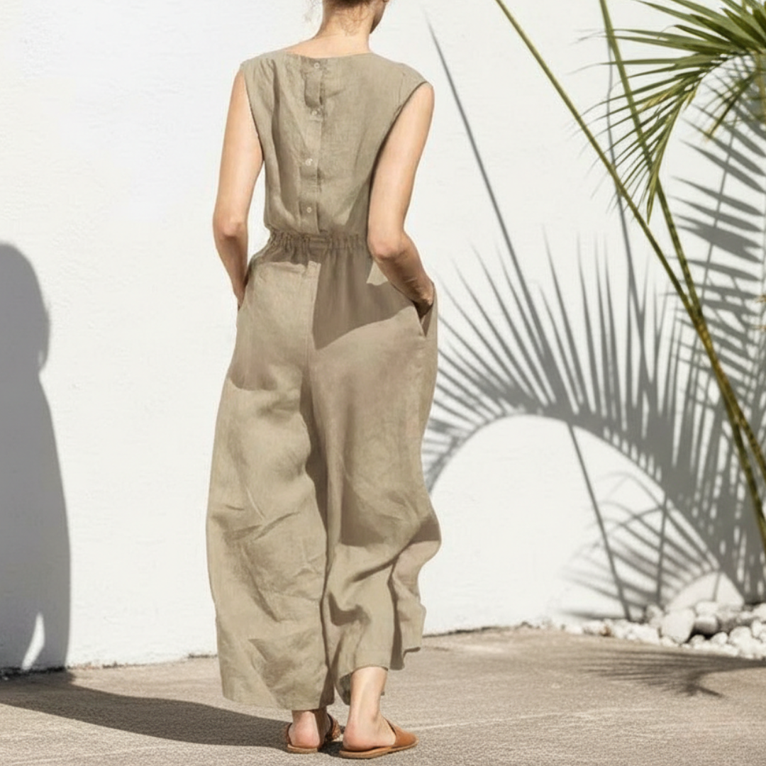 Image of Amy | Dames Mouwloze Jumpsuit met Wijde Pijpen