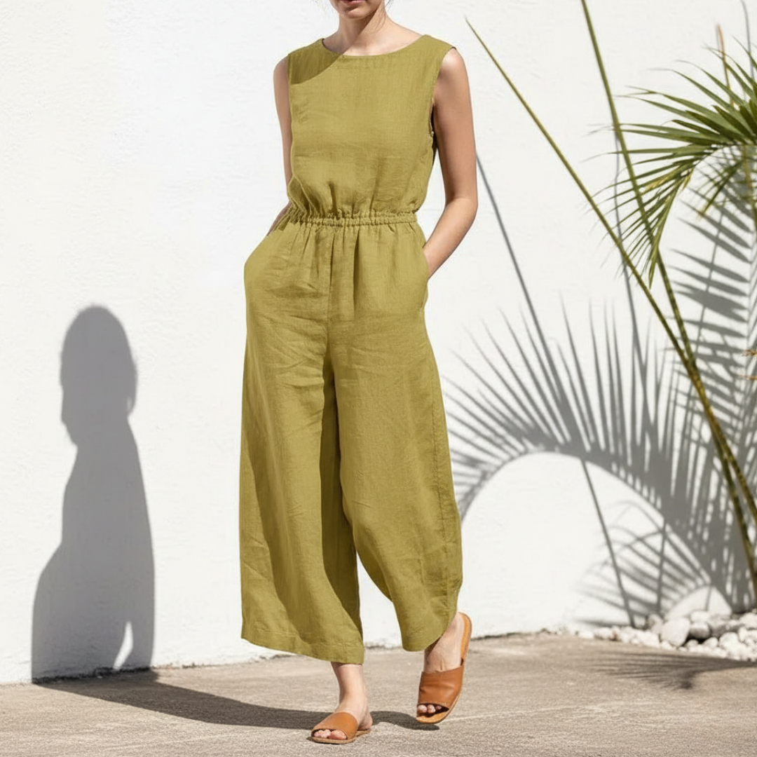 Image of Amy | Dames Mouwloze Jumpsuit met Wijde Pijpen