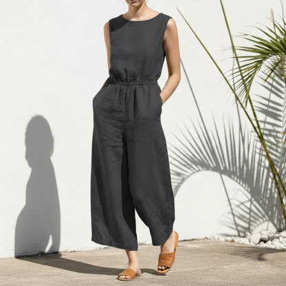 Image of Amy | Dames Mouwloze Jumpsuit met Wijde Pijpen