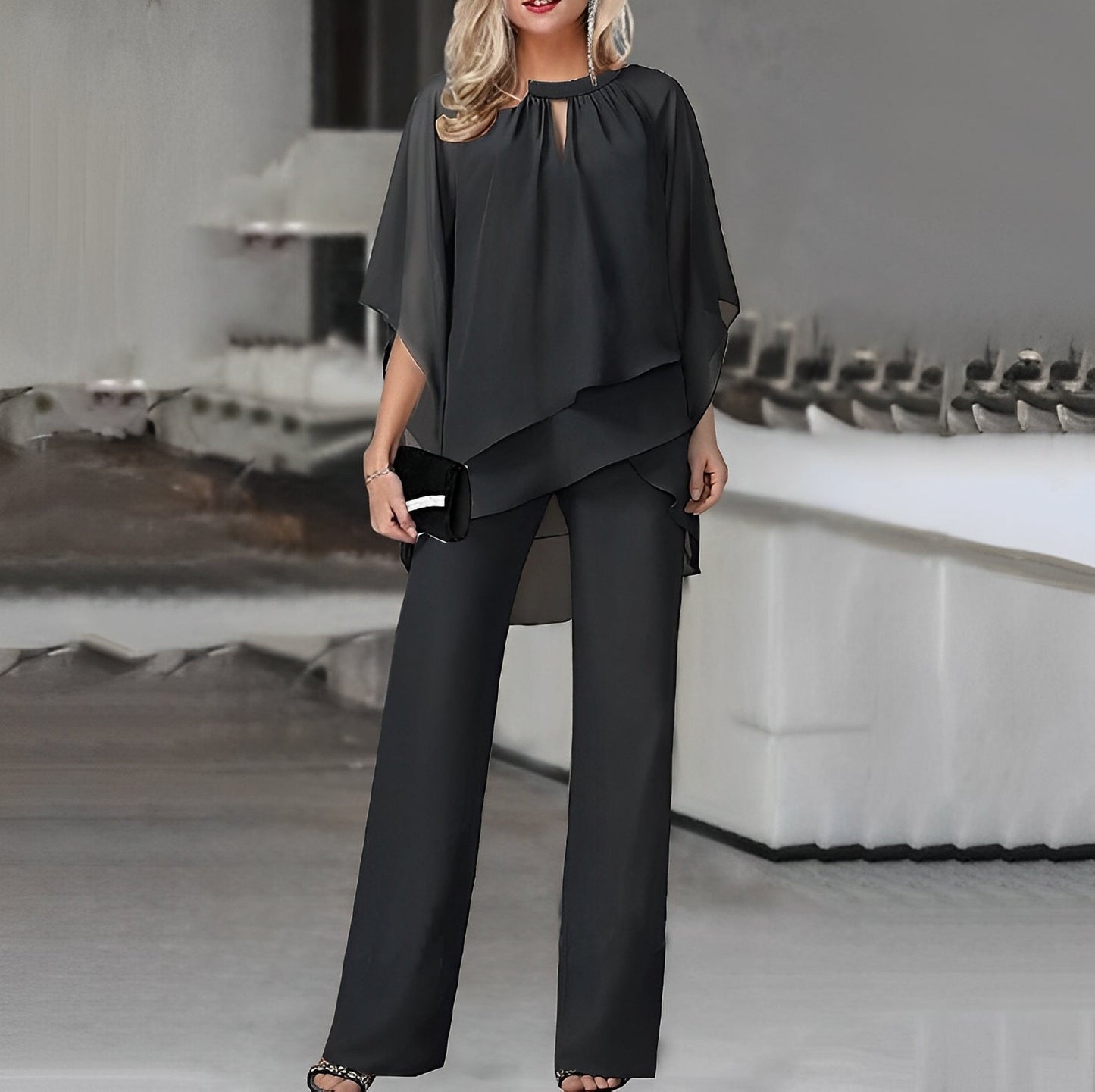 Image of Angela | Dames Wijde Pijpen Overlay Broek Set
