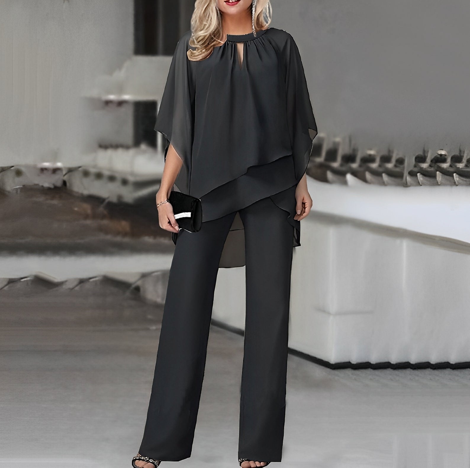 Image of Angela | Dames Wijde Pijpen Overlay Broek Set