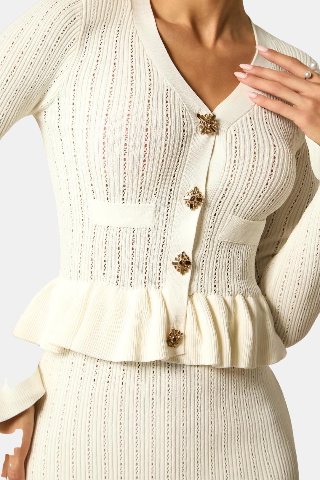 Image of Annie | Dames Lange Mouw Peplum Midi Jurk