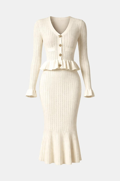 Image of Annie | Dames Lange Mouw Peplum Midi Jurk
