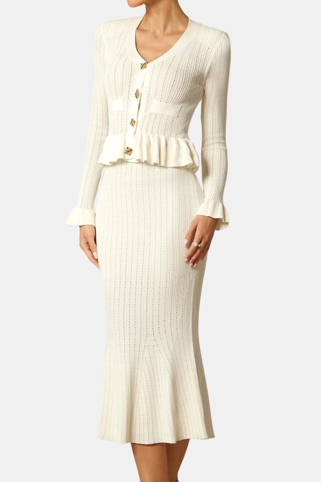 Image of Annie | Dames Lange Mouw Peplum Midi Jurk