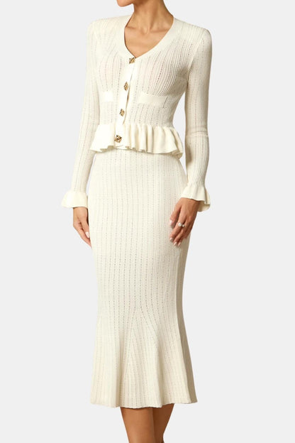 Image of Annie | Dames Lange Mouw Peplum Midi Jurk