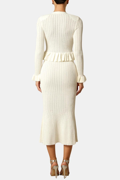 Image of Annie | Dames Lange Mouw Peplum Midi Jurk