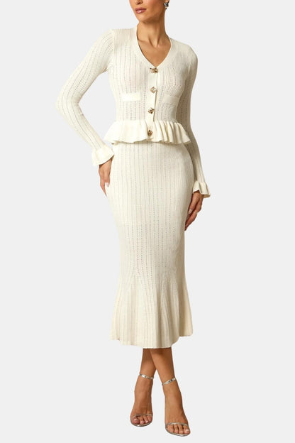 Image of Annie | Dames Lange Mouw Peplum Midi Jurk