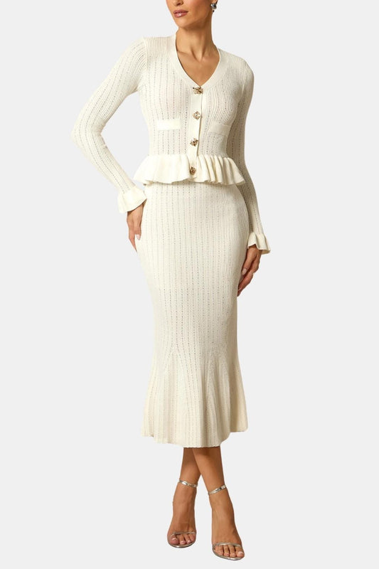 Image of Annie | Dames Lange Mouw Peplum Midi Jurk