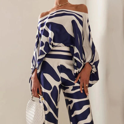 Image of Antje | Dames Off-the-Shoulder Tweedelige Broekset